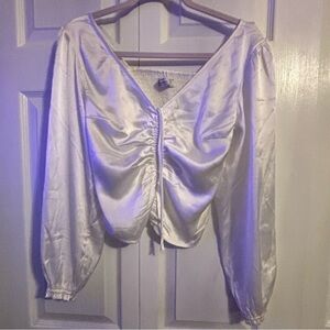 Abercrombie & Fitch White Ruched Tie Front Blouse